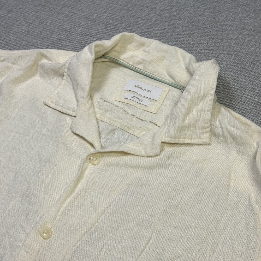 Porter & Ash Button-Up Shirt Mens L Beige Linen Blend Short Sleeve Relaxed